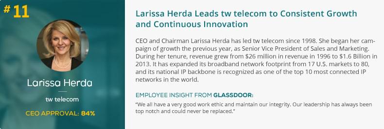 Larissa Herda Leads tw telecom to Consistent Growth and Continuous Innovation 