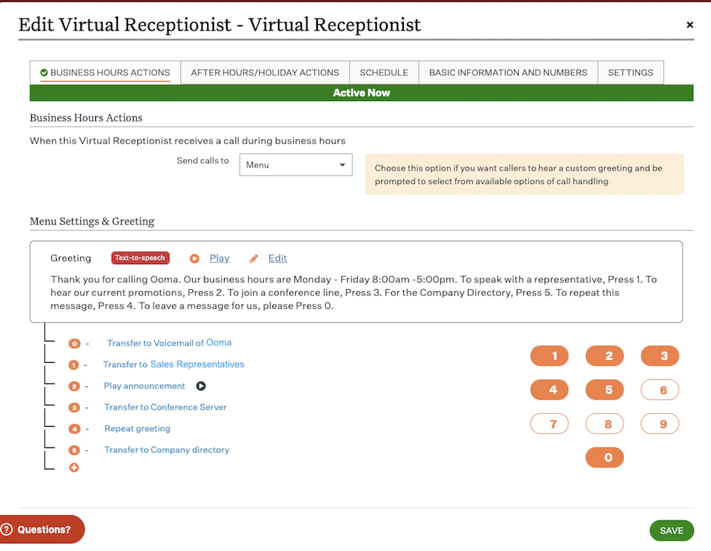 Ooma Virtual Receptionist