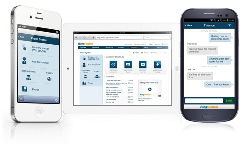RingCentral’s team chat and business phone interface