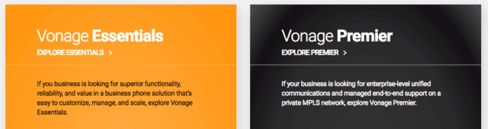 Vonage Essentials and Premiere