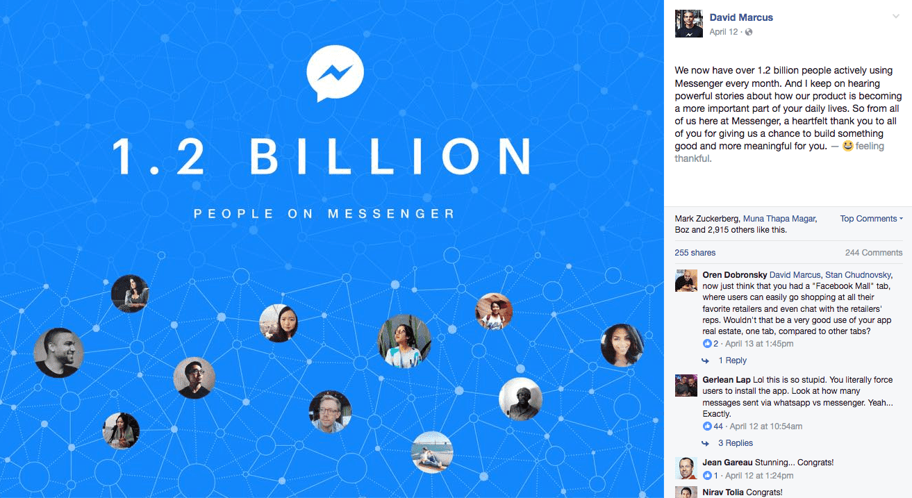 1.2 billion on FB Messenger